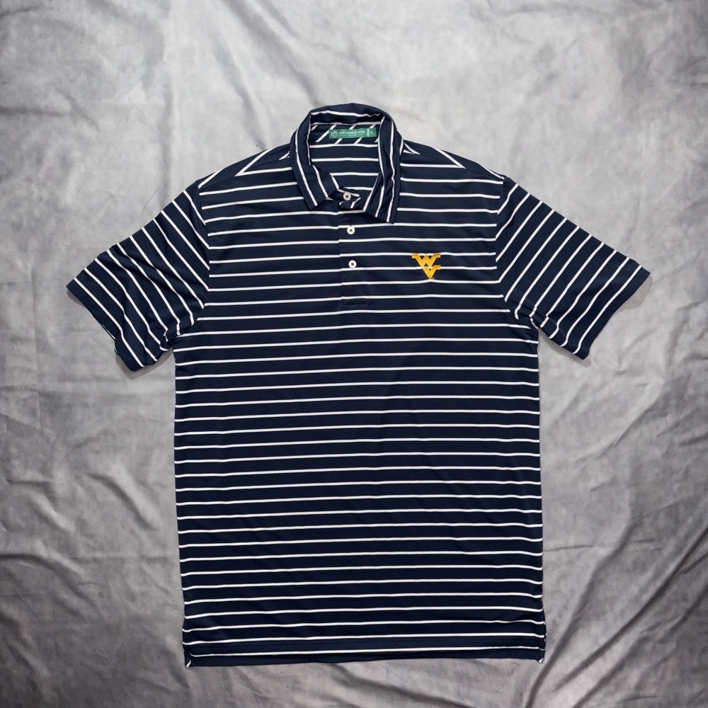 Mens West Virginia University Polo Shirt Southern Tide Navy Blue Striped Large